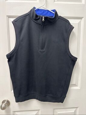 Alan Flusser Black Sleeveless Quarter-Zip Sweater with Blue Lining